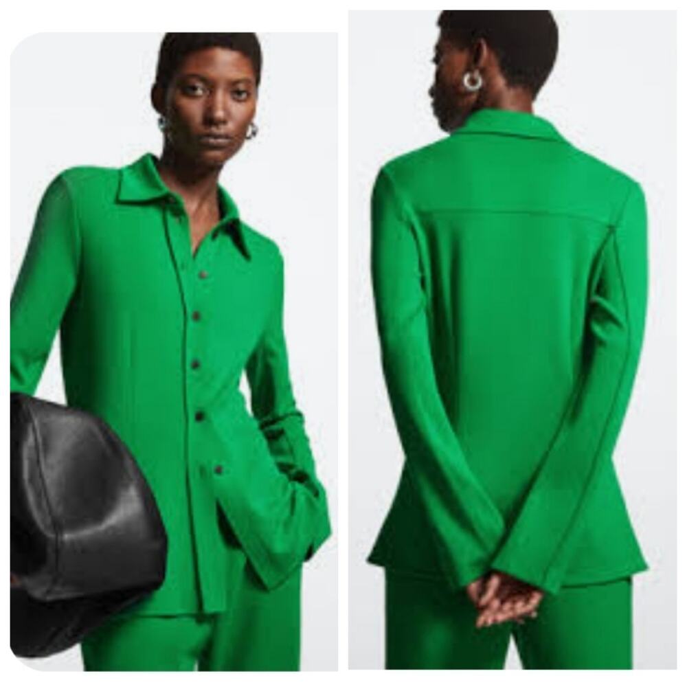 COS Green Shirt size Medium Open Cuff & Wide Leg Pants size Large Co-Ord Sets